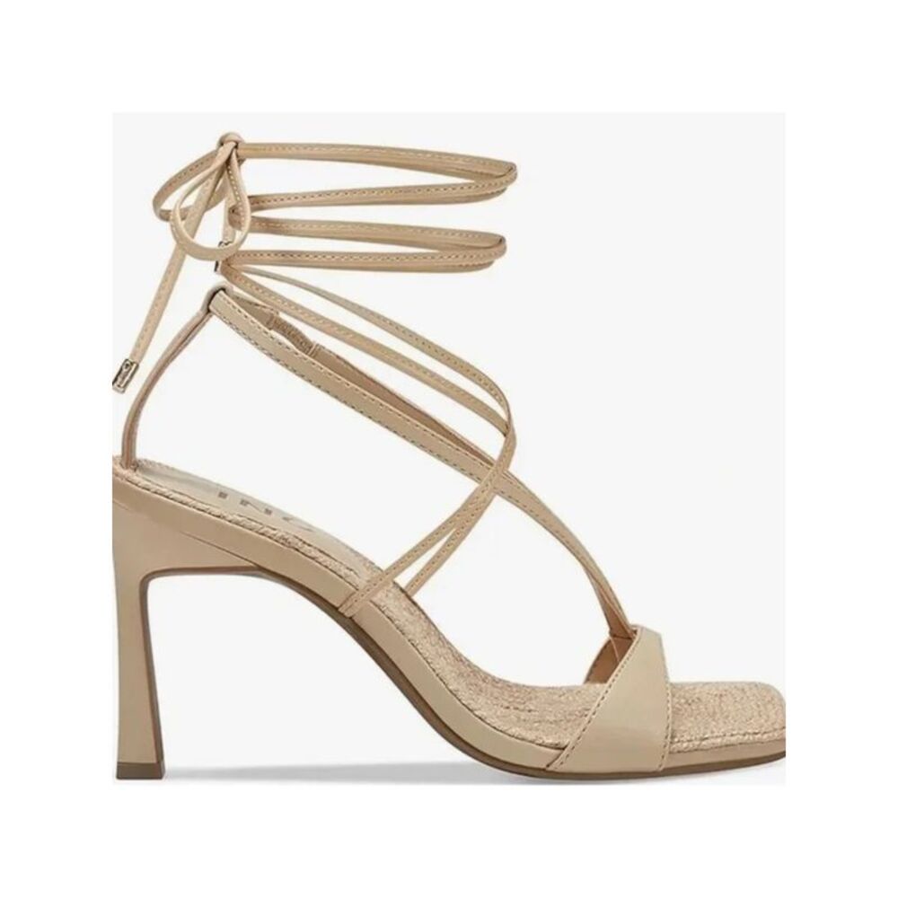 INC Womens Beige Strappy Sawyer Square Toe Stiletto Heeled Thong Sandals 7 M